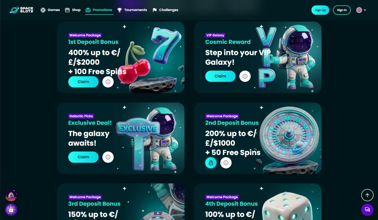 Space Slotz Casino Bonuses and Promotions