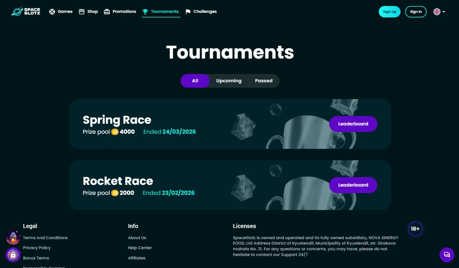 Space Slotz Casino Tournaments and Races